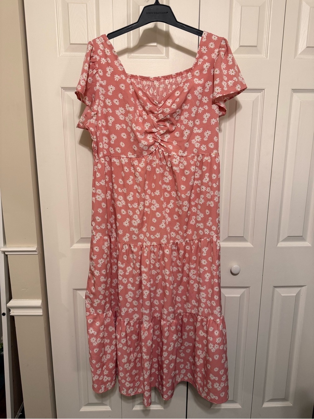 Floral Tiered Pink Midi Dress with Front Tie